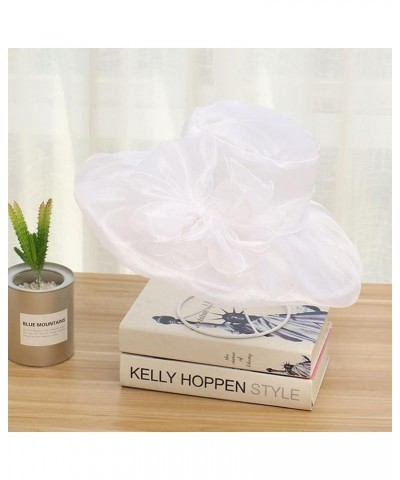 Women Kentucky Derby Organza Fascinator Floral Veil Mesh Sun Hat Church Hat for Bridal Wedding Cocktail Party Bow White $10.8...