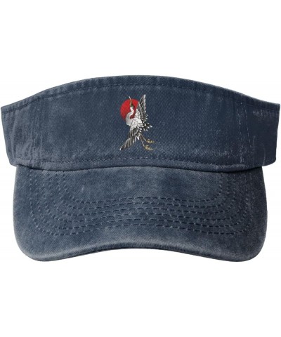 Japanese Crane Tattoo Sun Visor Hats for Women Men Sun Hat Vintage Golf Hat Adjustable Baseball Cap Navy Blue $10.40 Visors