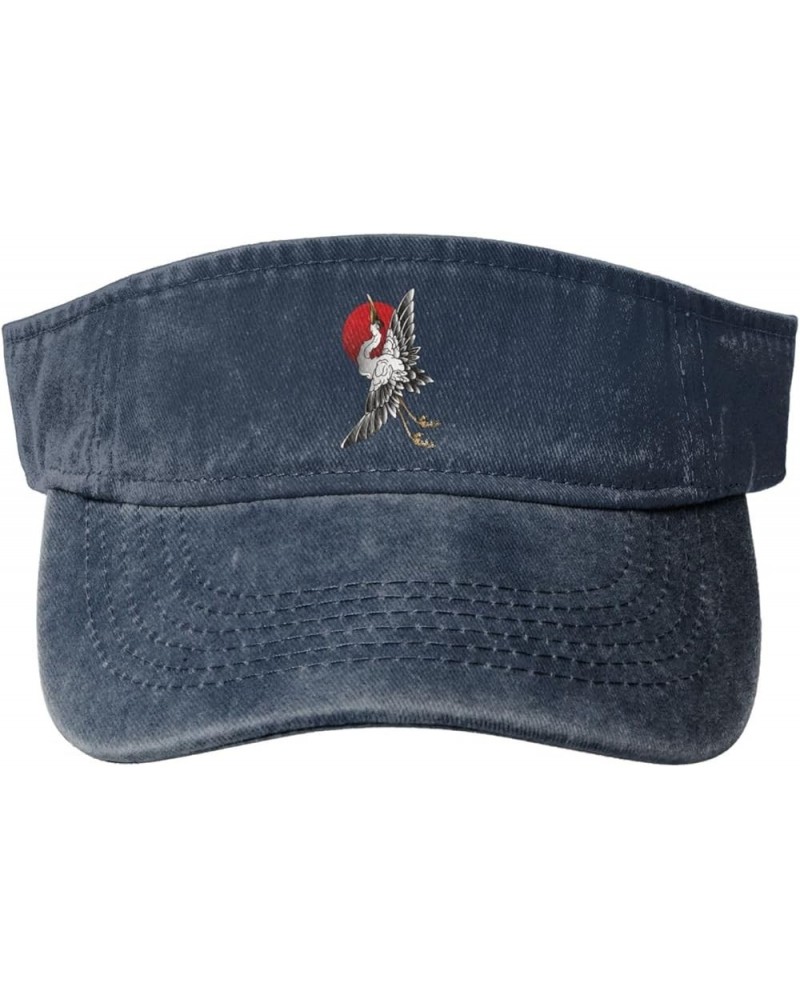 Japanese Crane Tattoo Sun Visor Hats for Women Men Sun Hat Vintage Golf Hat Adjustable Baseball Cap Navy Blue $10.40 Visors