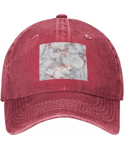 White Marble Rose Gold Cowboy Baseball Cap, Fashion Print Adjustable Baseball Cap, Adult Casual Cap, Washed Cowboy Cap Red $1...