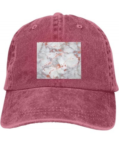 White Marble Rose Gold Cowboy Baseball Cap, Fashion Print Adjustable Baseball Cap, Adult Casual Cap, Washed Cowboy Cap Red $1...