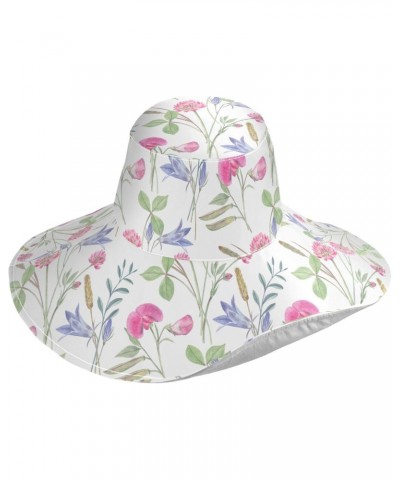 Meadow Flowers on White Women Sun Hat Wide Brim Summer Vintage Beach Hat Reversible Foldable Chin Strap UV Protection Hat $14...