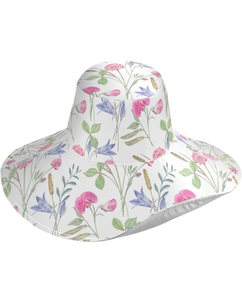 Meadow Flowers on White Women Sun Hat Wide Brim Summer Vintage Beach Hat Reversible Foldable Chin Strap UV Protection Hat $14...