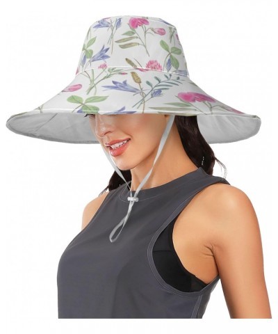 Meadow Flowers on White Women Sun Hat Wide Brim Summer Vintage Beach Hat Reversible Foldable Chin Strap UV Protection Hat $14...