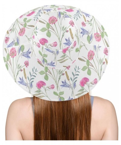 Meadow Flowers on White Women Sun Hat Wide Brim Summer Vintage Beach Hat Reversible Foldable Chin Strap UV Protection Hat $14...