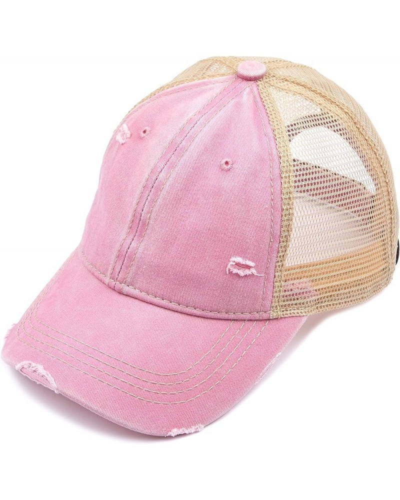 Distressed Washed Denim Fabric America Flag Patch Trucker Baseball Cap (BA-912)(BA-914) Washed-pink $11.95 Baseball Caps