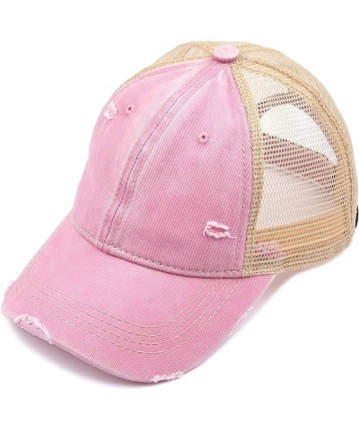 Distressed Washed Denim Fabric America Flag Patch Trucker Baseball Cap (BA-912)(BA-914) Washed-pink $11.95 Baseball Caps