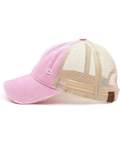 Distressed Washed Denim Fabric America Flag Patch Trucker Baseball Cap (BA-912)(BA-914) Washed-pink $11.95 Baseball Caps