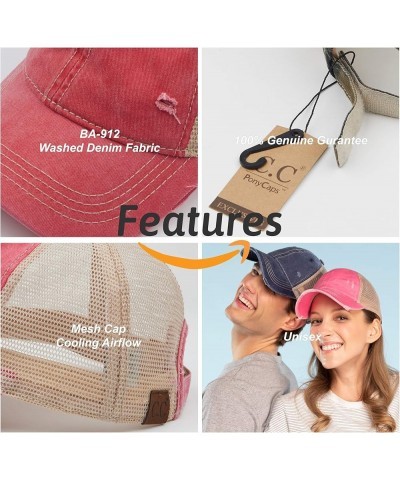 Distressed Washed Denim Fabric America Flag Patch Trucker Baseball Cap (BA-912)(BA-914) Washed-pink $11.95 Baseball Caps