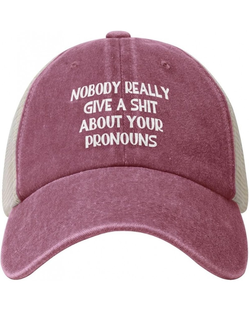 Nobody Really Give A Shit About Your Pronouns Cowboy Trucker Hat Adjustable Vintage Mesh Baseball Cap Dad Hat,Black Red $11.5...