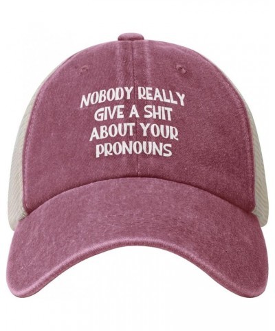 Nobody Really Give A Shit About Your Pronouns Cowboy Trucker Hat Adjustable Vintage Mesh Baseball Cap Dad Hat,Black Red $11.5...