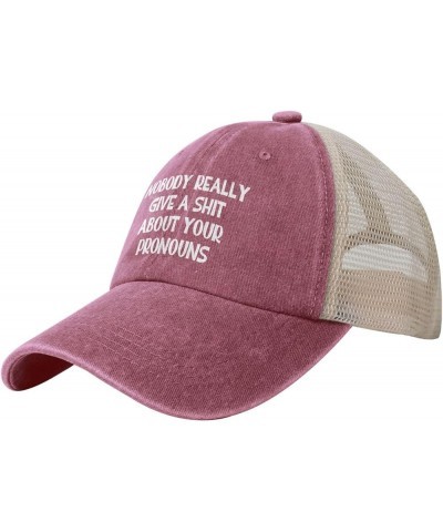 Nobody Really Give A Shit About Your Pronouns Cowboy Trucker Hat Adjustable Vintage Mesh Baseball Cap Dad Hat,Black Red $11.5...