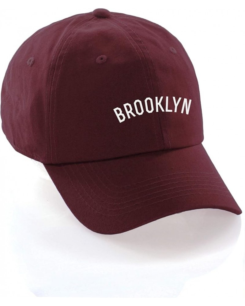 USA Cities Baseball Dad Hat Cap Cotton Unstructure Low Profile Strapback Brooklyn Burgundy White $12.21 Baseball Caps