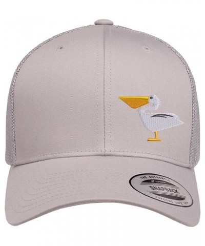 Embroidered Outdoor Pelican Trucker Hat Mesh Back Baseball Hat Silver_pelicanfill $15.09 Baseball Caps