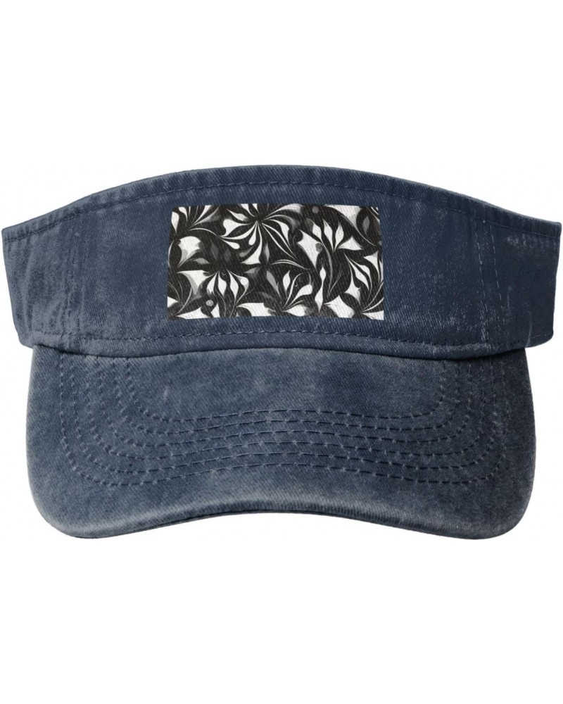 Black and White Patterns Print Denim Sun Visor Cap Versatile Unisex Design,for Outdoor Activities and Daily Wear $14.01 Visors