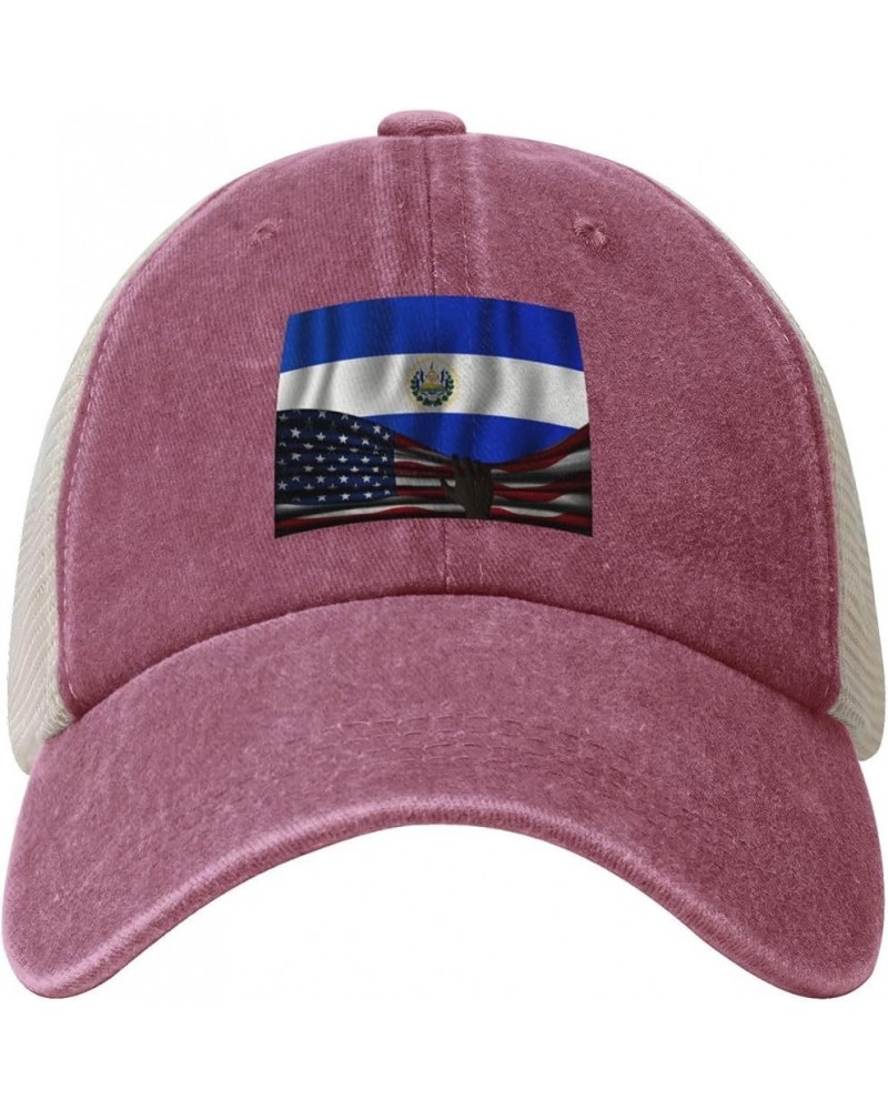 America Flag and El Salvador Flag Adult Mesh Baseball Cap Adjustable Dad Hats Trucker Hat—51 Red $12.99 Baseball Caps