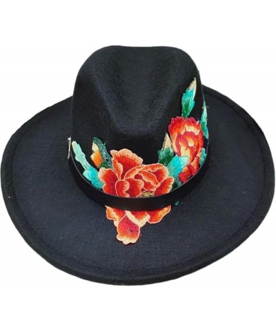 Fedora Hat EmbroideAutumn Wool Hat Embroidery Hat Ethnic Big Jazz Hat for Men and Women 7 $15.88 Fedoras