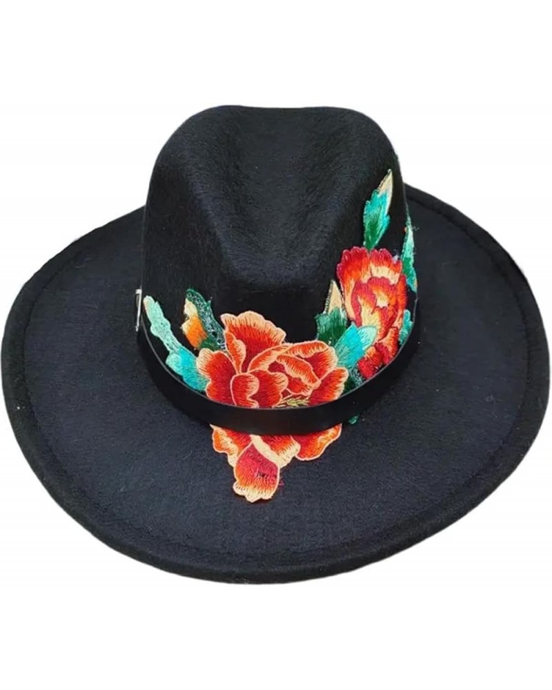 Fedora Hat EmbroideAutumn Wool Hat Embroidery Hat Ethnic Big Jazz Hat for Men and Women 7 $15.88 Fedoras