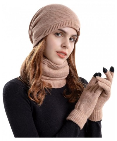 3 Pieces Winter Benie Hat Scarf TouchScreen Warm Gloves Set Warm Knit Skullies Cap for Men and Women D $9.07 Scarves