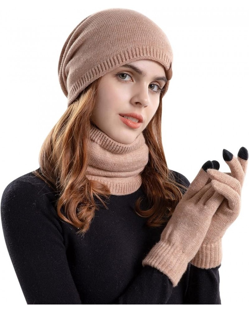 3 Pieces Winter Benie Hat Scarf TouchScreen Warm Gloves Set Warm Knit Skullies Cap for Men and Women D $9.07 Scarves