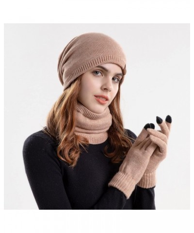 3 Pieces Winter Benie Hat Scarf TouchScreen Warm Gloves Set Warm Knit Skullies Cap for Men and Women D $9.07 Scarves