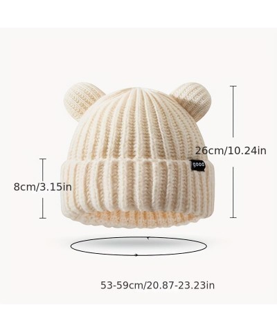 Women Winter Beanie Hat, Bear Ears Hat Warm Knitted Fleece Lined Woollen Ski Pompom Hat Pink $8.72 Skullies & Beanies