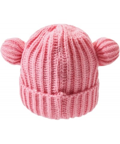 Women Winter Beanie Hat, Bear Ears Hat Warm Knitted Fleece Lined Woollen Ski Pompom Hat Pink $8.72 Skullies & Beanies