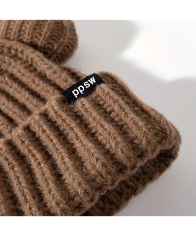 Women Winter Beanie Hat, Bear Ears Hat Warm Knitted Fleece Lined Woollen Ski Pompom Hat Pink $8.72 Skullies & Beanies