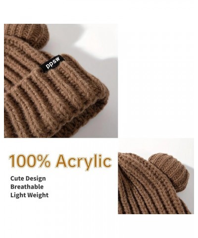 Women Winter Beanie Hat, Bear Ears Hat Warm Knitted Fleece Lined Woollen Ski Pompom Hat Pink $8.72 Skullies & Beanies