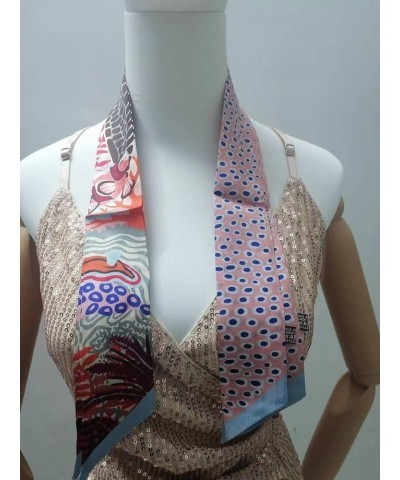 100% Mulberry Silk Scarf for Handbags,Bags, and Purses,1/2 Pcs Hair Ribbon Skinny Neck Scarves for Women Gift Underwater Oran...