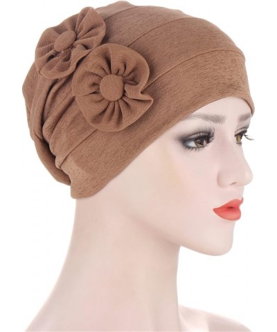 Women Casual Hat Solid Color Applique Fashion Bandana Hat Pullover Hat Cap Scarf Hat Gloves Set Brown $8.39 Skullies & Beanies