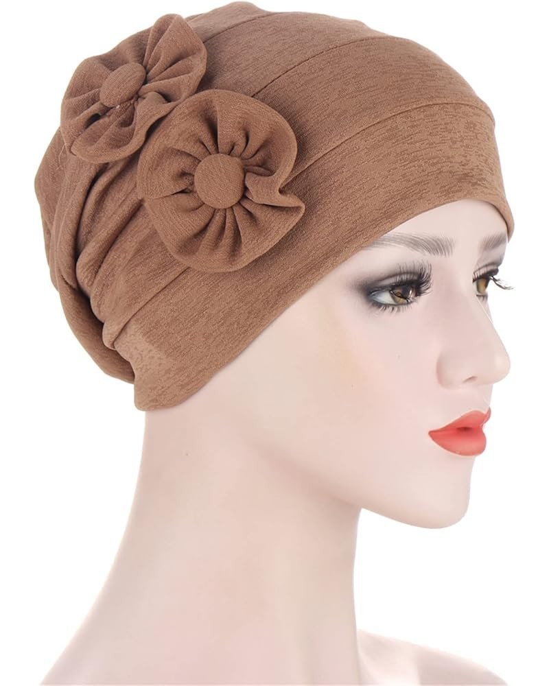 Women Casual Hat Solid Color Applique Fashion Bandana Hat Pullover Hat Cap Scarf Hat Gloves Set Brown $8.39 Skullies & Beanies