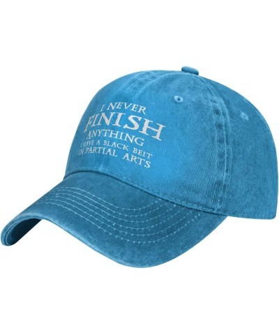 Women's and Men's Baseball Hat Adjustable I Never Finish Anything Washed Denim Vintage Dad Hat Blue $10.30 Baseball Caps