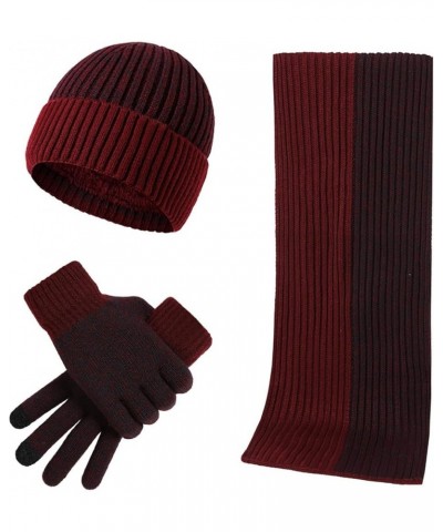 Winter Knit Gloves for Men Warmer Long Scarf Fleece Thick Beanie Hat Thermal Earmuffs Touchscreen Gloves Set for Women A - Wi...