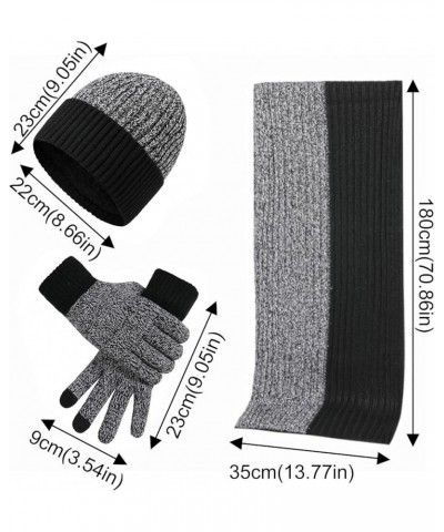 Winter Knit Gloves for Men Warmer Long Scarf Fleece Thick Beanie Hat Thermal Earmuffs Touchscreen Gloves Set for Women A - Wi...