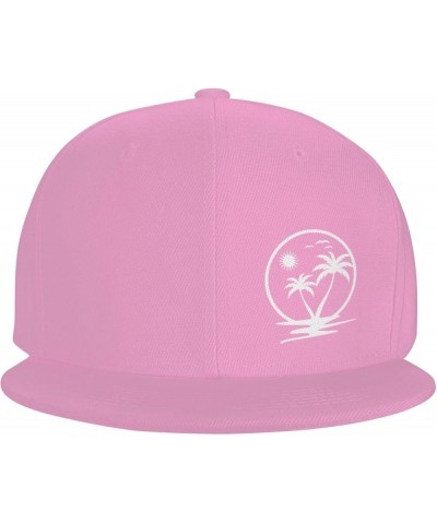 Beach Palm Trees Hats for Men Women Adjustable Flat Brim Bill Baseball Cap Trendy Hip Hop Trucker Hat Black Pink $10.21 Baseb...