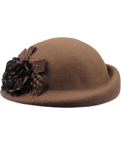 Autumn and Winter Wool Felt Berets Women Party Flower Formal Hat Banquet Woolen Hats Khaki9 $24.03 Berets