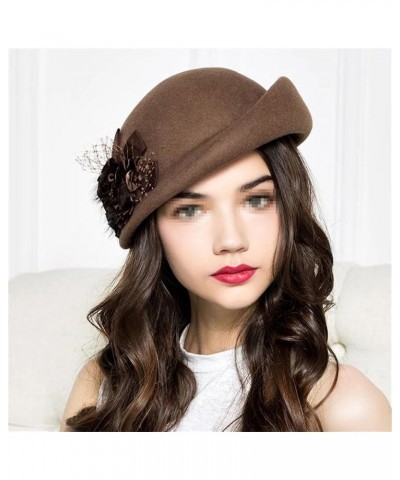 Autumn and Winter Wool Felt Berets Women Party Flower Formal Hat Banquet Woolen Hats Khaki9 $24.03 Berets