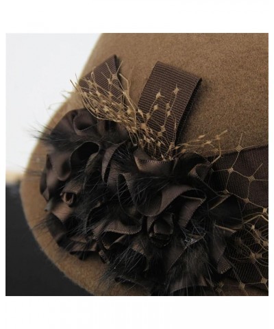 Autumn and Winter Wool Felt Berets Women Party Flower Formal Hat Banquet Woolen Hats Khaki9 $24.03 Berets