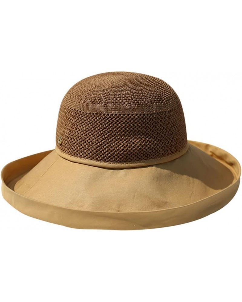 Foldable Beach Hats for Travel Summer Wide Brim Sun Hat Mesh Breathable Bucket Hat Brown A $22.57 Sun Hats