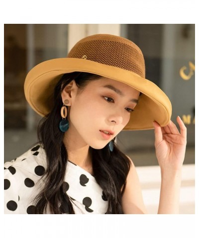 Foldable Beach Hats for Travel Summer Wide Brim Sun Hat Mesh Breathable Bucket Hat Brown A $22.57 Sun Hats