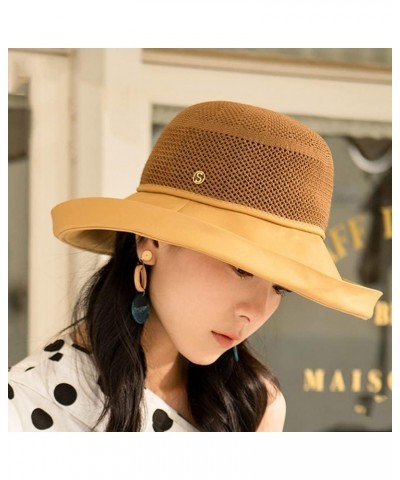 Foldable Beach Hats for Travel Summer Wide Brim Sun Hat Mesh Breathable Bucket Hat Brown A $22.57 Sun Hats