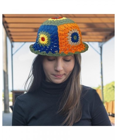 Crochet Bucket Hat for Women Crochet Hat Handmade Knitted Hat Foldable Floral Crochet Beanie Hat for Women Girls Outdoor Mult...