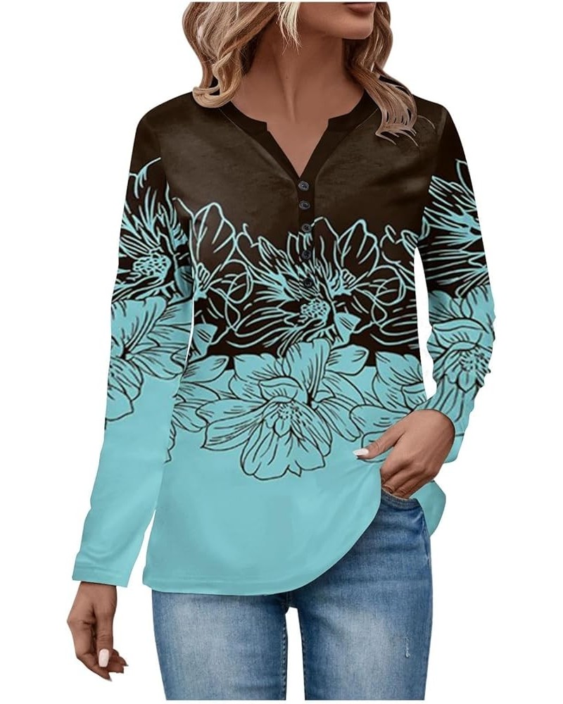 Ladies Long Sleeve Shirts and Tops T Shirts Casual Floral Vintage Tees Crewneck Tunics Dressy Long Sleeve Woman Sky Blue-b➤➤ ...