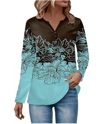 Ladies Long Sleeve Shirts and Tops T Shirts Casual Floral Vintage Tees Crewneck Tunics Dressy Long Sleeve Woman Sky Blue-b➤➤ ...