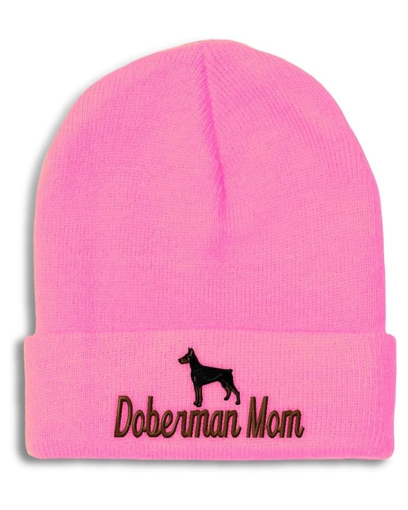 Beanies for Men Doberman Mom Embroidery Dogs Dog Lover Winter Hats for Women Acrylic Skull Cap 1 Size Soft Pink Personalized ...