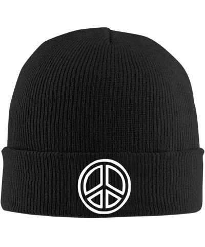 Peace Sign Beanie Hat Men Winter Warm Hat Women Knit Stocking Hat Slouchy Skull Cap Knitted Hat Black Black $11.54 Skullies &...