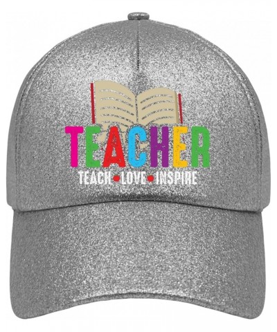 Cowboy hat Teacher teachs Love Inspires Men's Sun hat Mens Running hat Gifts for Her Outdoor Hats Silver Color $9.27 Cowboy Hats