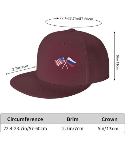 American and Russia Flag Flat Brim Cap Unisex Flat Bill Baseball Cap Dark Red $13.30 Baseball Caps