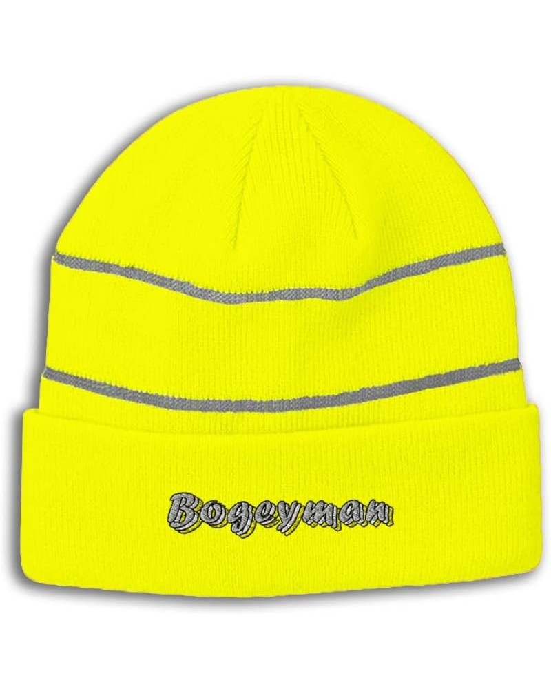 Custom Reflective Beanie Bogeyman Acrylic High Visibility Running Gear Skull Cap for Men & Women 1 Size Neon Yellow Design On...